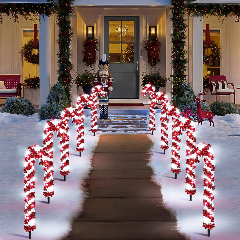 10 Pack Christmas Candy Cane Lights with Stakes 8 Modes Timer for Outdoor Yard Walkway Decor The Holiday Aisle Color White Pink